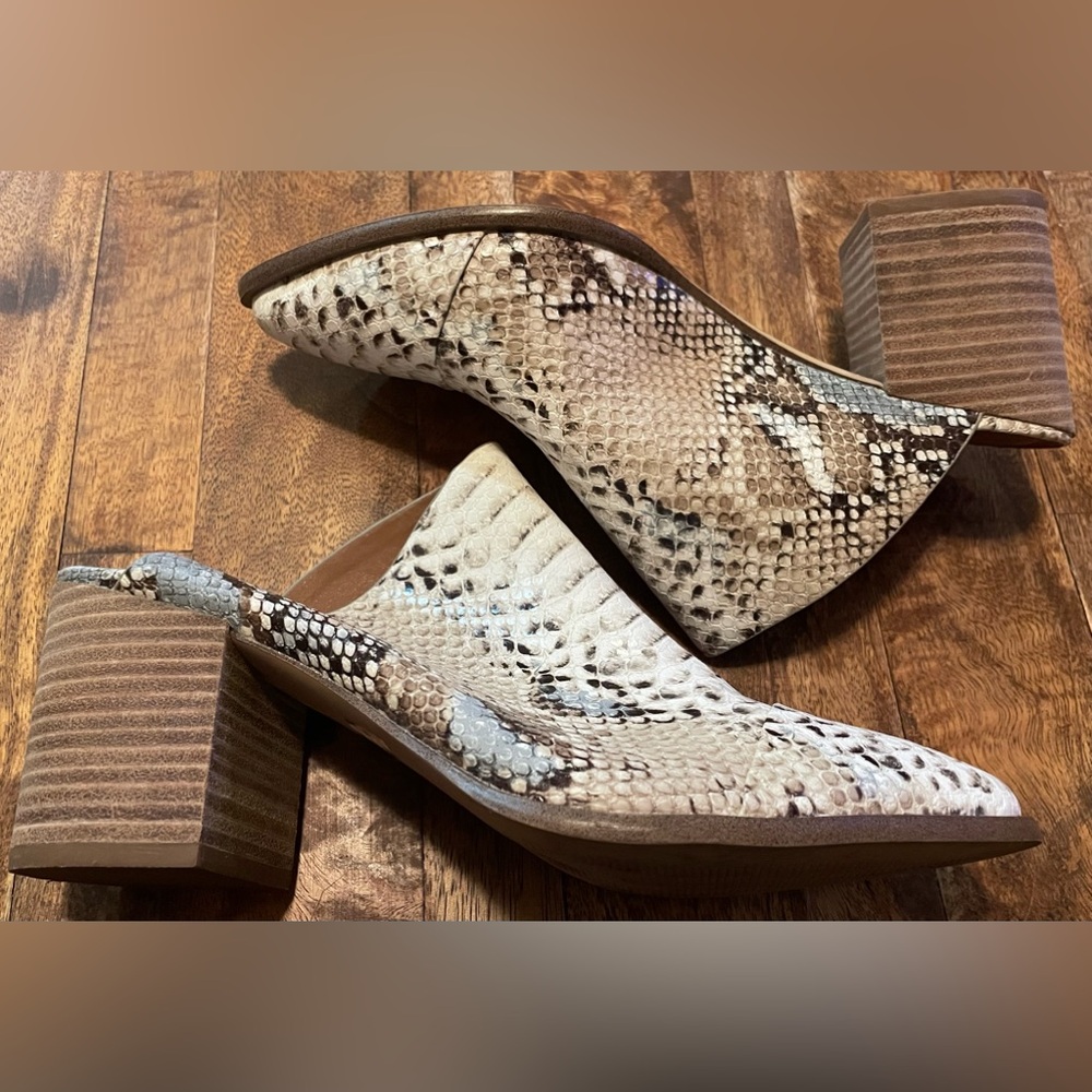 Women’s Chunky Heel Mules Report Brand Snakeskin print Size 9.5
